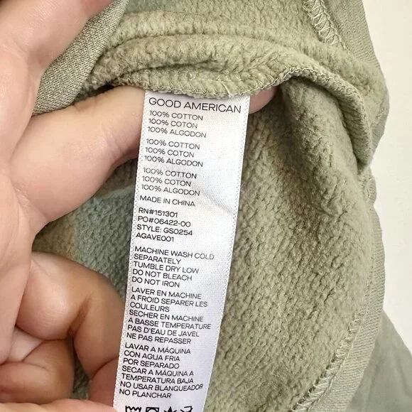 NWT Good American Essentials Green Collarless Half Zip Sweatshirt - Size 2 (M)